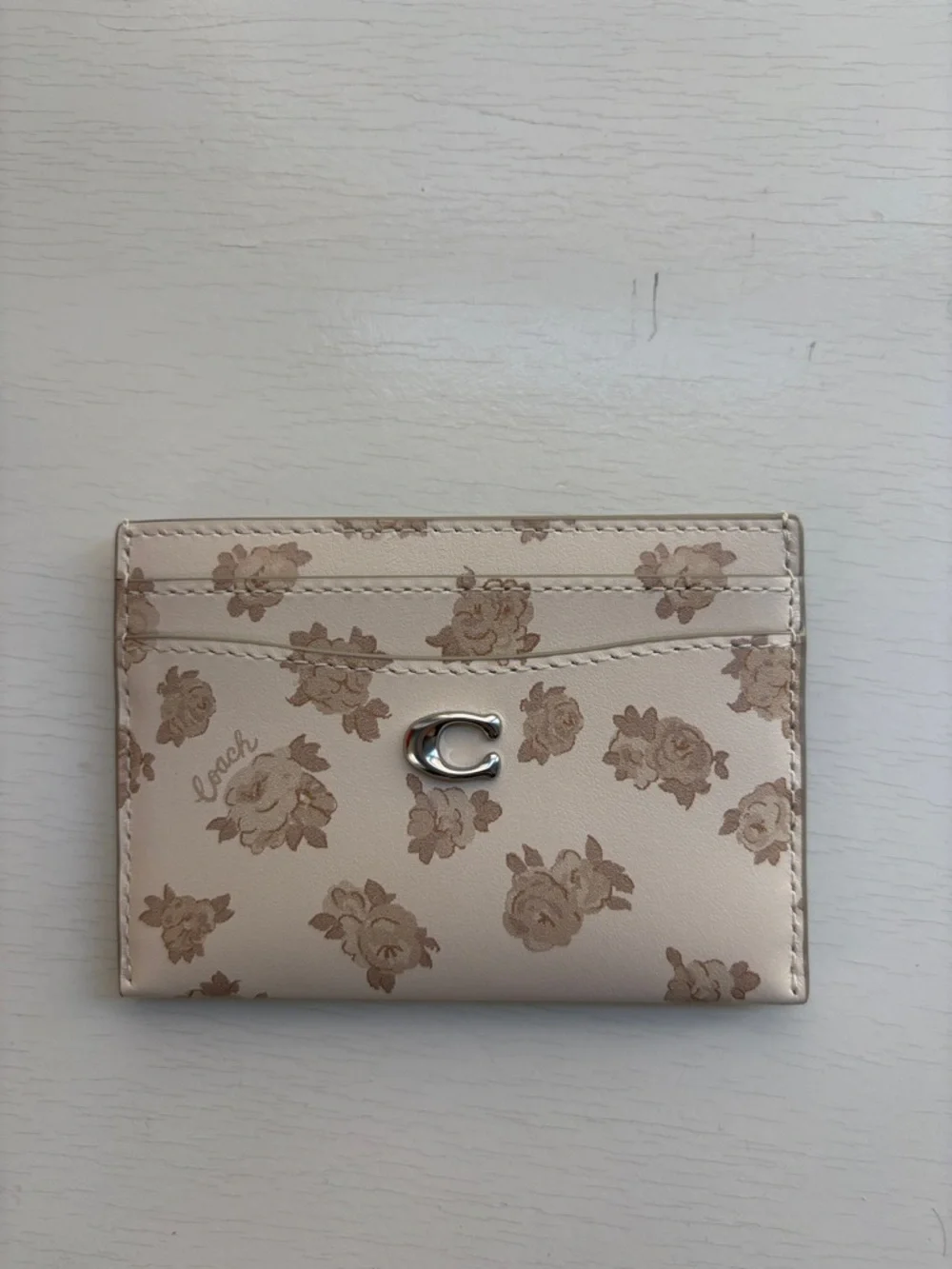 Coach Leather Cream Floral Skim ID Card Case Wallet - Picture 4 of 10